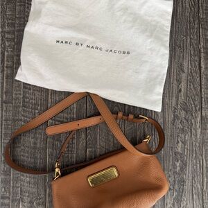 Marc by Marc Jacobs Tan Pebbled Leather Crossbody with Gold Plaque